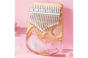 BOTOWI 21 Key Daumenklavier Crystal Kalimba, Transparentes Acryl C-Ton mit Eva-Tasche, 17 Tasten Fingerklavier Musical Geschenk, Aufkleber, Stimmhammer, Reinigungstuch,17keys Sakura