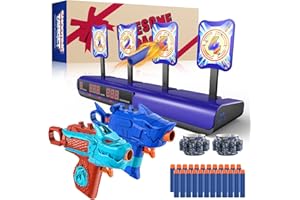 UWANTME Electric Target for Nerf Guns with 2 Foam Blaster Toy Guns, Scoring Auto Reset Digital Targets for Nerf Target Practice with 24 Refill Darts & 2 Dart Bands, Toy for Kids-Boys & Girls
