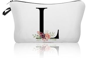 LARFRAECY Kosmetiktasche,tragbare Reise Make-up-Tasche,gedruckte Lagerung Geschenk Tasche Alphabet Blumendruck Kosmetiktasche,Braut Brautjungfer Kosmetiktasche Geschenke für Frauen Mädchen (L)