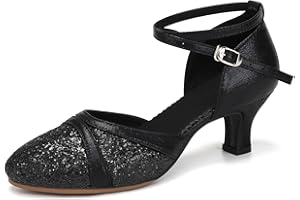 Uonpie Zapatos de Baile Latino Mujer con Lentejuelas Cerrados de Salsa y Bachata Tango Tacon Bajo