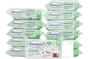Babydream extra sensitive Feuchttücher 960 Stück 12x80 Tücher ohne Pafüm, mit Aloe Vera & Allantion, bei Neurodermitis geeignet + Halley Bedding Notizblock Set