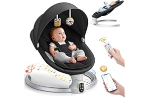 Fdlscpem Electric Baby Swing for Infant,Baby Bouncer from Birth with Bluetooth and app,5 Speeds 3 Timers, Removable Seat Cushion,Newborn Toddler Chair with 2 Plush Toys