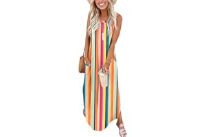AUSELILY Vestidos Largos Mujer Verano Maxi Sin Mangas Informal Vestido de Playa con Bolsillos