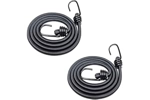 DRERIO 2 Pezzi 2 m corda bungee con ganci, cinghie bungee lunghe, cinghie di fissaggio per bagagli per impieghi gravosi, corda elastica nera per moto, auto, caravan, valigie, biciclette