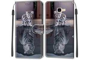 BETUNISTOY Funda para Samsung Galaxy J4 Plus, Carcasa Libro con Tapa de Cuero Piel Wallet Case Flip Cover con Kickstand, Ranuras para Tarjetas para Samsung J4+ J415 (Gato y Tigre)