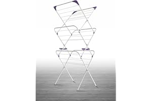 Minky Essential 3 Tier Airer, Clothes Drying Rack For Indoor Use, Foldable Clothes Airer with 14m Capacity, Clothes Drying Airer With Non-Slip Feet, White and Purple Design