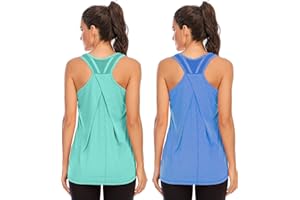 Nekosi Women's Workout Gym Tank Tops Yoga Sports Vest Loose Fit Sleeveless Mesh Backless Running Activewear
