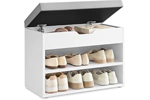 ‎VASAGLE VASAGLE Schuhbank, Sitzbank, Schuhregal mit gepolstertem Kissen, Schuhorganizer mit 3 Ebenen, 30 x 60 x 44 cm, für Flur, Wohnzimmer und Schlafzimmer, wolkenweiß LHS020W01