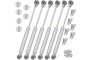 GOIEHIR Puntone Idraulico a Gas, 6 Pezzi Molla a Gas Idraulica da 150 N, Pistone del Puntone a Gas, Ammortizzatore a Gas Idraulico Argento con Viti, Ammortizzatore a Cerniera per Ante di Armadi