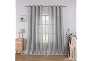 CUCRAF Linen Curtains with Eyelets, Set of 2, H 245 x W 140 cm, Light Grey, Semi-Transparent Linen Curtain, Living Room, Linen Look Voile Curtains, Linen Colour, Bedroom Stores