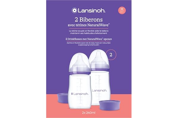 Lansinoh - Biberon PP Natural Wave 2x240ml - Système Anti-Colique AVS - Tétine Large Souple - Réduit Confusion Sein-Tétine - Sans BPA - Débit Adapté - Allaitement Mixte & repas sereins - Dès 0 mois
