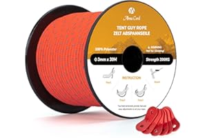 Abma Cord Tent Guy Ropes 3mm 30M Guy Line 6 Pcs Guy Rope Tensioners Heavy Duty Guide Rope for Camping, Gazebos, Awning, Tarp - Reflective Neon Orange