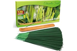SCENT-HI Citronella Incense, Suitable for Indoors & Outdoors, Camping, 20 Sticks * 6 Packs, 30-40 minutes of Combustion, with a Holder