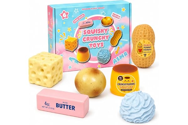 6 st knaprig squishy rolig låda, ASMR-pärlfylld långsamt stigande realistisk jordnötssmör ost pudding kräm stressboll, textur