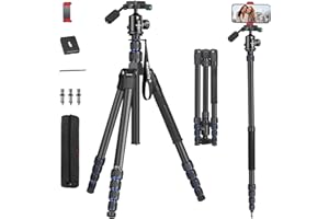 Manbily Trípode para Cámara 42-188cm de Aluminio con 360° Cabeza de Bola con Mango, y Monopié MAX. 195cm para Viaje Compacto para DSLR Cámara Video Clip de Móvil Canon Nikon Sony (MA-255L) Azul