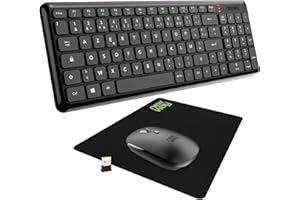 NEWWAY – Pack RF01 Clavier Souris sans Fil avec Tapis – Clavier Wireless Français (AZERTY) 97 Touches 13 Raccourcis Multimédias – Souris WiFi 2.4 GHz 4 Boutons Compacte – Récepteur USB - Noir