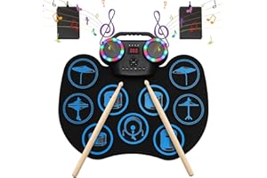 Batterie Électronique Enfant, Uverbon Kit Electronique Instrument de Musique Deux Haut-Parleurs Stéréo Intégrés Batterie Électrique Sans Fil Bluetooth pour Enfants Débutants