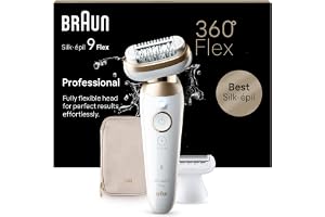 Braun Silk-épil 9 Flex, Epilator med 360° flexibelt huvud, för enklare hårborttagning, Wet & Dry, långvarigt slät hud, med lady shaver-huvud och trimmerkam, 9-041 3D, Vit