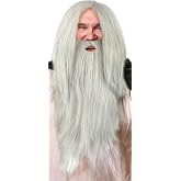 Wizard Wig in Grey Set with Grey Beard for Men and Women Wizard Gandalf Merlin Carnival