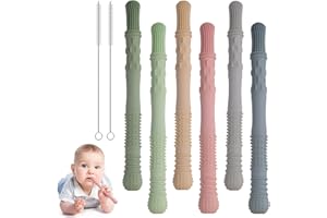 ORAGKE Gryzaki dla Niemowląt Rurka, 6 Gryzak Rurki Silikonowy bez BPA + 2 Szczoteczki Czyszczące, 8 szt. Pustych Zestaw Gryzaków dla Dzieci 3-18 miesięcy, Zabawka Sensoryczna do Żucia, Wiele kolorów
