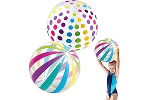 LUMOOM 2 palline gonfiabili da spiaggia gonfiabili, 40 cm, con valvola di sicurezza, palline colorate a righe, pallanuoto per bambini, per piscina, feste, giochi acquatici