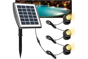 Jadeshay Lampes Solaires de Bassin, 6V/2W Panneau Solaire Polycristallin Projecteur Piscine Eclairage Exterieur Solaire avec 1W 3 lampes, Spot Solaire IP68 étanche for Bassin de Jardin