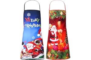 Opopark 2Pcs Christmas Aprons Santa Snowman Kitchen Apron Red Apron for Xmas Party Chef Cooking Restaurant House Cleaning(70 * 80cm)