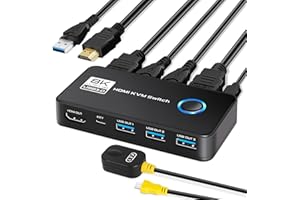 TCNEWCL 8K@60Hz Commutateur KVM HDMI USB 3.0 2 PC 1 moniteur 4K @ 120 Hz, 2 ports Commutateur KVM HDMI USB, prend en charge HDR, Dolby Audio, 3D, HDCP2.3, avec câble HDMI 2.1 et USB 3.0