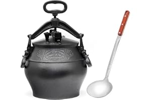 4BIG.fun Kazan orientale 10 L (8,5 L) con mestolo in alluminio Kazan Casseruola per carne casseruola per arrosto stufato asia cucina campo bollitore gulasch decorazione padella per carne