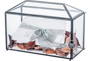 NCYP Wedding Glass Cards Box with Slot and Lock - 32x15x23 CM Clear Geometric Card Holder for Party Receptions, Keepsake, Tabletop Decor, Black - Slot Length 18.5 CM (Glass Box Only)