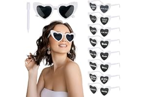 BOOMTOP 8 Herz Sonnenbrille Personalisiert Herz Brillen Hochzeit JGA Brille Perlen Damen Hippie Brillen Partybrille Weiß Rosa Schwarz Grün mit Stift Junggesellenschied Deko für Bachelorette Karneval