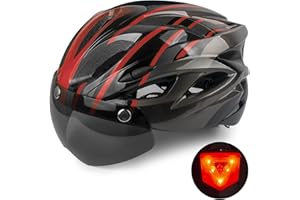 Shinmax Casco Bicicleta Adulto con Gafas Magnéticas y Luz LED Trasera, Casco Ciclismo Ultraligero y Ajustable para Hombres y Mujeres, Casco MTB y Carretera