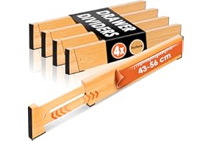 MUUKAIII Schubladentrenner Verstellbar (43-56 cm, 6 cm Hoch) 4er-Set Schubladen Organizer Küche, Schubladenteiler Bambus mit Anti-Rutsch Pads, Trenner für Schubladen Ordnungssystem, Natur