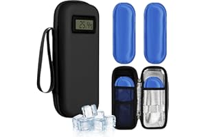 Fefod Estuche Insulina, Nevera Insulina de Viaje con 2 Bolsas de Hielo Refrigerado TSA, Estuche Medicamentos para Diabetes con Visualización de Temperatura para Viajes Largos y Diarios (Negro)