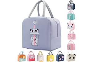 WUWYOUWL sac à lunch, boîte à lunch isolée en carton mignon, sac réfrigéré réutilisable pour le déjeuner, sac à lunch imperméable, sac à lunch pliable pour femmes, enfants (Chat Violet)
