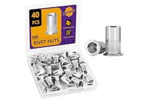 ZERDANS M6 Rivet Nuts, 40Pcs Threaded Insert Nutsert Rivnut, Stainless Steel Rivnut, Flat Head Threaded Insert Nutserts for Metal Nuts Automotive Furniture (6mm)