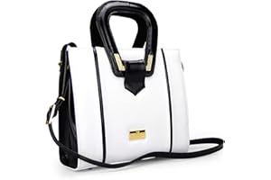 Zamponi Borsa Tracolla Donna Pelle Bicolore - Borsa a Spalla Donna Piccola - Borsa a Mano Donna Elegante - Borsa Bianca Nera in Vera Pelle
