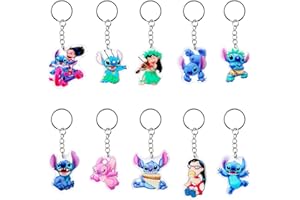 CLVSYH 10 Pièces Enfants Porte-clés, Mini Stitch Porte-clés, Stitch Porte-clés pour Les Fêtes d'anniversaire, Cadeaux de Porte-clés en Carton pour Enfants