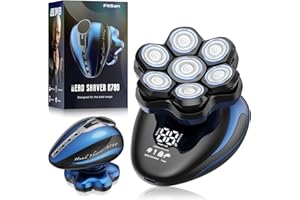 Kopfrasierer für glatzköpfige Männer, FitSan 7D abnehmbarer Kopf-Gesichtsrasierer, IPX7 Nass-/Trockenrasur mit LED-Anzeige, wasserdicht und Typ-C wiederaufladbares Pflegeset