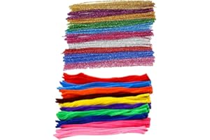 CRLLDPM 200 Pezzi Steli Scovolino in Ciniglia, Scovolini Glitter Ciniglia, Bastoncini Colorati Artigianali, Bastoncini Decorativi in Ciniglia, Per Lavoretti Decorativi Arte Artigianato Decorazion Fai da Te