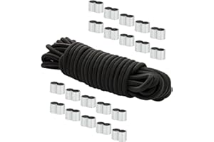 DREAMPRINT Cuerda expansora 20 m Negro 8 mm Cuerda elástica Cuerda elástica Cuerda de tensión Lona Lona + 20x Clip 8 mm galvanizado