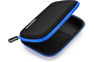 deleyCON Hard Drive Case HDD Case for 2.5 Inch Hard Drives and SSD Robust and Shockproof 2 Inner Compartments Mesh Pockets Black/Blue