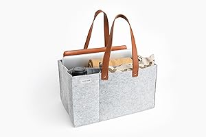 CHAISE HOME Felt Organiser Caddy - File Folder Tote with Handle - Portable Office Bag - Teacher, School & Work Supplies - Arts & Crafts Storage (Light Grey)