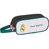 Safta Real Madrid Equipment 26/27 &ndash; Triple Zip Pencil Case, Ideal for Children from 5 to 14 Years, Comfortable and Versatile,