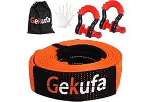 ‎GEKUFA Gekufa Abschleppseil pkw 6M x 7.6cm, 15 Tonnen (33069 Lbs) Abschleppseil Auto Kit mit 2 Verstärkten Haken und Reflektierenden Streifen, Abschleppseile Für Off-Road Recovery (Orange)