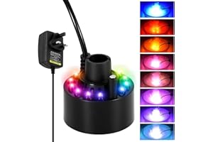 PCXWTLN Mist Maker Machine, Mini Fog Atomizer with 12 LED Colour Changing Lights Atmosphere Fogger for Halloween Christmas Party Pond Fish Tank Rockery Decor, UK Plug