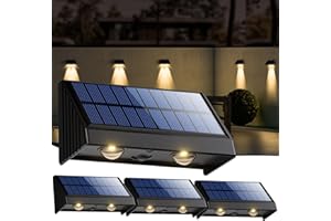‎OUSFOT OUSFOT Zewnętrzne Lampy Ścienne Solarne 4 Sztuki, Wodoodporna IP65 Lampa zewnętrzna ścienna, 3200K Ciepła Biała Dioda LED Zewnętrzne Oświetlenie Słoneczne, Balustrady, Ogrody, Tarasy, Balkony, Schody