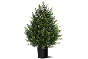 VITALISMO Artificial Topiary Cedar Trees 60cm, Indoor Outdoor Fake Potted Boxwood Evergreen Plants with PE Leaves, Faux Bushes Shrub Pine Tree for Home Garden Front Porch Decor