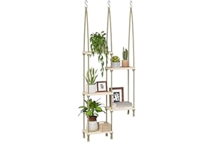 Bamworld Estantes colgantes para plantas, estantes de madera para plantas, estante de pared para ventana, estante para plantas de interior, soporte colgante para plantas, decoración de sala de estar