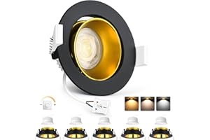 ‎YINDALUX YindaLux 6x LED Einbaustrahler 230V Dimmbar 5W Einbauspots Schwenkbar 3000K/4000K/6500K LED Spot 75-80mm Lochmass Deckenspots IP44 Einbauleuchten Schwarz Gold matt Alu für Badezimmer Wohnzimmer
